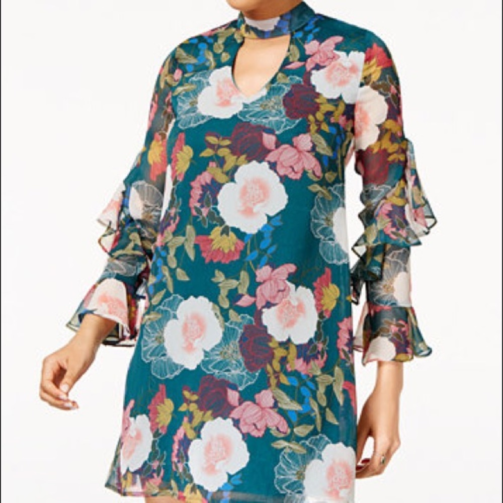 As U Wish Juniors' Floral-Print Choker-Neck Dress